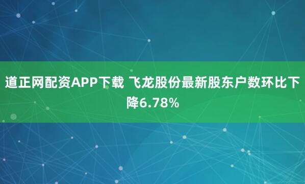 道正网配资APP下载 飞龙股份最新股东户数环比下降6.78%
